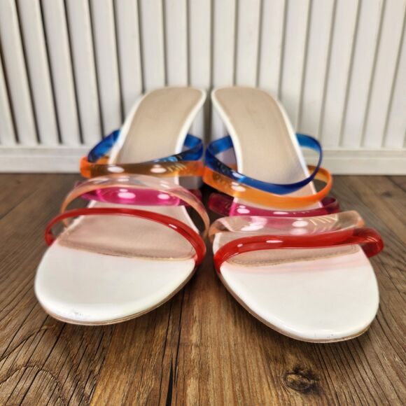 Asos Hanson Womens Sz 9 White Colorful Rainbow Jelly Clear Block Heeled Sandals - Picture 2 of 10
